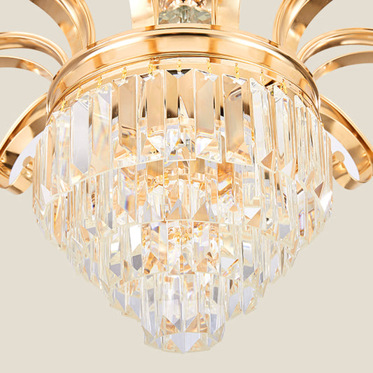 Contemporary 6/8 Bulbs Hanging Chandelier Gold Tapered Ceiling Pendant Light with Crystal Shade Clearhalo 'Ceiling Lights' 'Chandeliers' 'Modern Chandeliers' 'Modern' Lighting' 333304