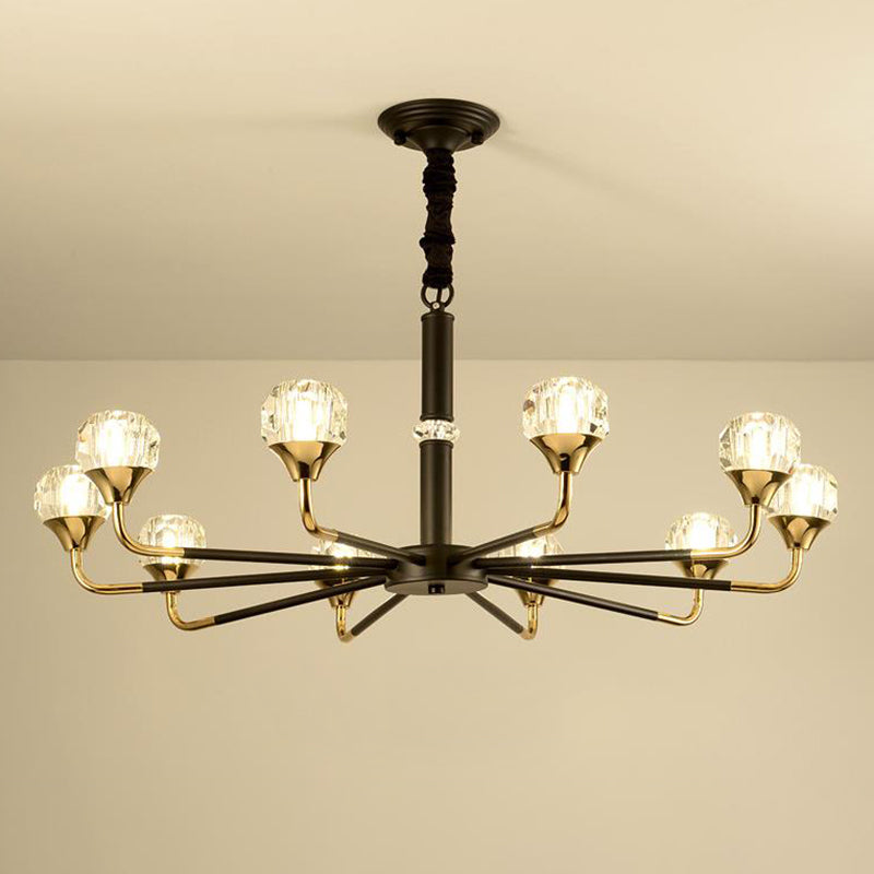 Globe Pendant Chandelier Modernist Beveled Crystal 6/8/10 Bulbs Brass Ceiling Hanging Light, 22.5"/26"/30" Wide Brass 30" Clearhalo 'Ceiling Lights' 'Chandeliers' 'Modern Chandeliers' 'Modern' Lighting' 333314