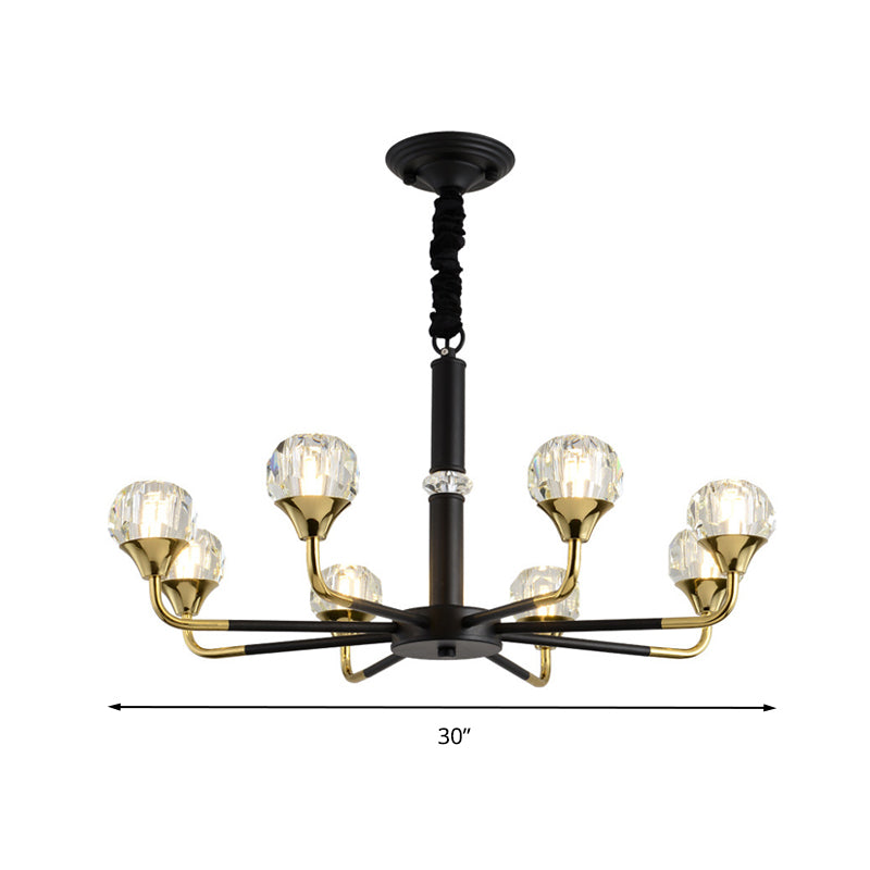 Globe Pendant Chandelier Modernist Beveled Crystal 6/8/10 Bulbs Brass Ceiling Hanging Light, 22.5"/26"/30" Wide Clearhalo 'Ceiling Lights' 'Chandeliers' 'Modern Chandeliers' 'Modern' Lighting' 333317