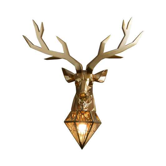 Elk Resin Wall Mounted Lamp Loft Style 1 Head Black/White/Gold Sconce Light with Diamond Cage Shade, 14.5"/19.5" W Clearhalo 'Wall Lamps & Sconces' 'Wall Lights' Lighting' 333322