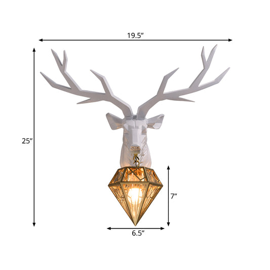 Elk Resin Wall Mounted Lamp Loft Style 1 Head Black/White/Gold Sconce Light with Diamond Cage Shade, 14.5"/19.5" W Clearhalo 'Wall Lamps & Sconces' 'Wall Lights' Lighting' 333330