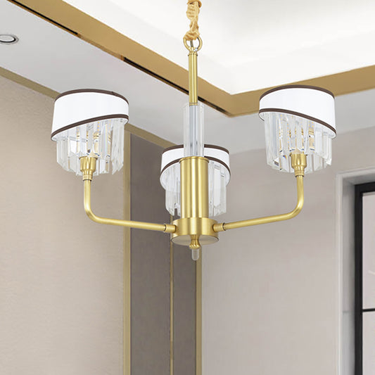 Modern 3 Heads Chandelier Lighting Brass Cylindrical Hanging Light Kit with Crystal Shade Brass Clearhalo 'Ceiling Lights' 'Chandeliers' 'Modern Chandeliers' 'Modern' Lighting' 333337