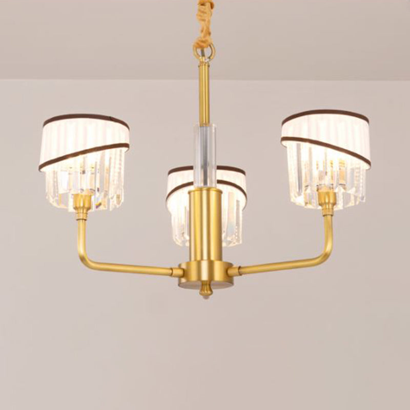 Modern 3 Heads Chandelier Lighting Brass Cylindrical Hanging Light Kit with Crystal Shade Clearhalo 'Ceiling Lights' 'Chandeliers' 'Modern Chandeliers' 'Modern' Lighting' 333338