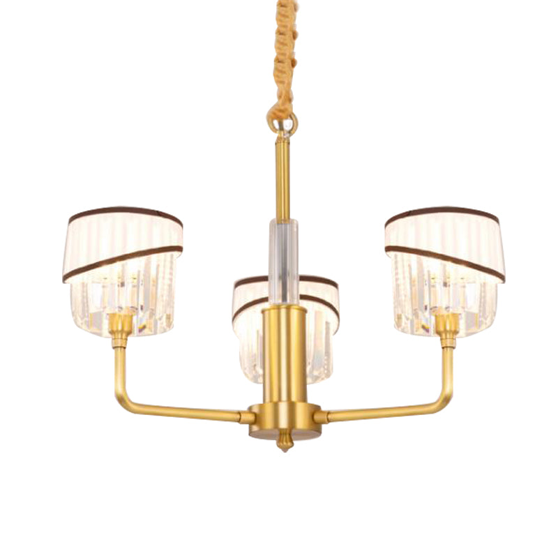 Modern 3 Heads Chandelier Lighting Brass Cylindrical Hanging Light Kit with Crystal Shade Clearhalo 'Ceiling Lights' 'Chandeliers' 'Modern Chandeliers' 'Modern' Lighting' 333340