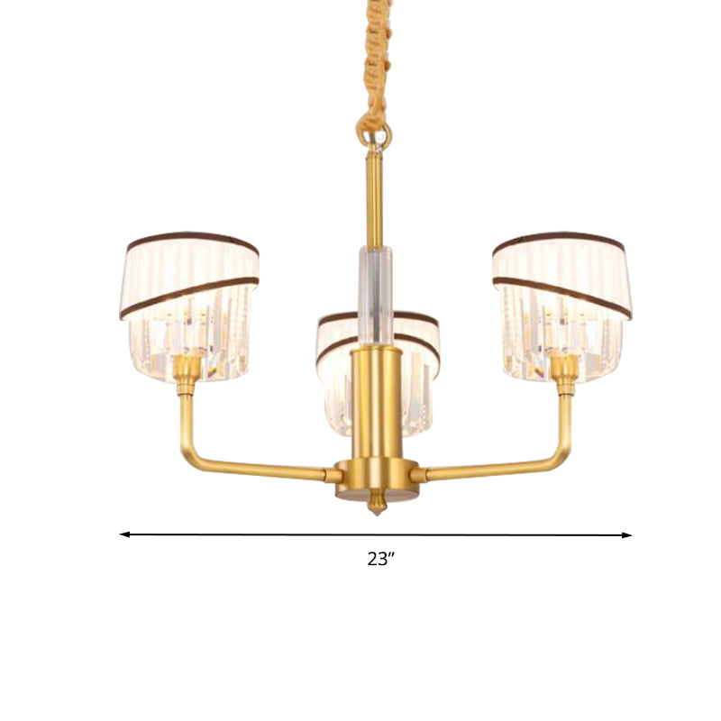 Modern 3 Heads Chandelier Lighting Brass Cylindrical Hanging Light Kit with Crystal Shade Clearhalo 'Ceiling Lights' 'Chandeliers' 'Modern Chandeliers' 'Modern' Lighting' 333341