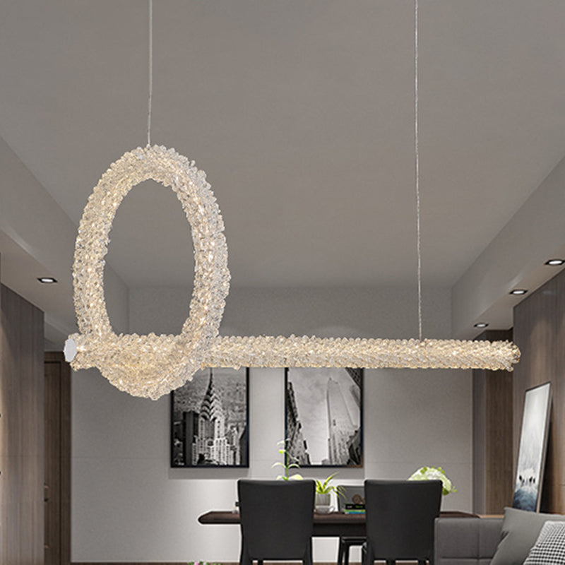 Circular Island Lamp Modernism Cut Crystal LED Brass Hanging Ceiling Light for Living Room, 12"/16" Wide Clearhalo 'Ceiling Lights' 'Island Lights' Lighting' 333344