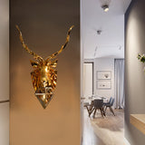 Diamond Cage Foyer Wall Light Sconce Resin 1 Bulb Country Style Wall Lamp with Elk Backplate in Gold, 16"/26" Wide Clearhalo 'Wall Lamps & Sconces' 'Wall Lights' Lighting' 333352
