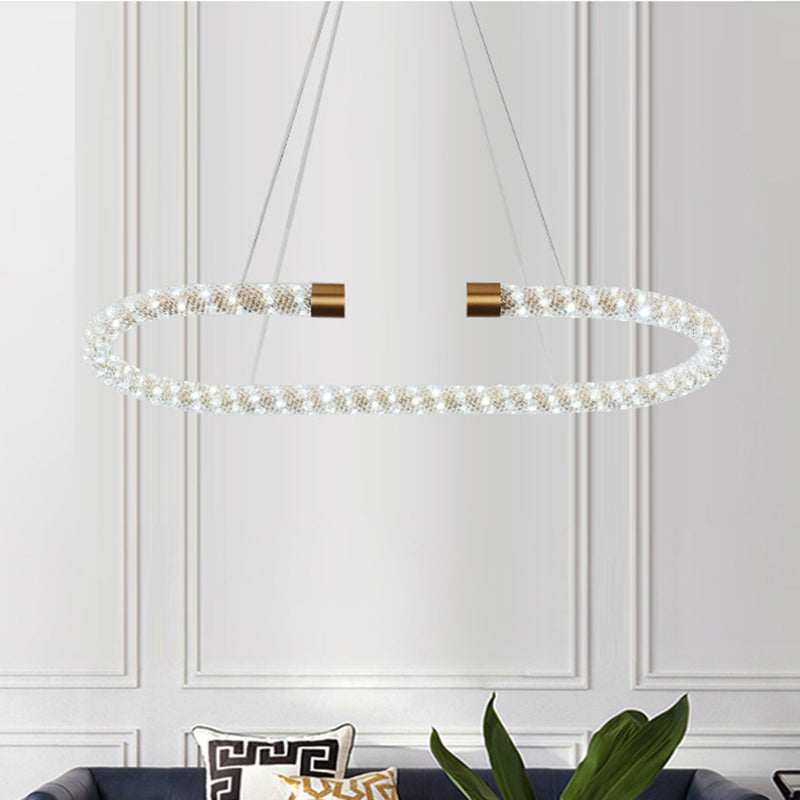 Bend Chandelier Light Modern Crystal 31.5"/39"/47" Wide LED Brass Suspended Lighting Fixture Brass 39" Clearhalo 'Ceiling Lights' 'Chandeliers' 'Modern Chandeliers' 'Modern' Lighting' 333383