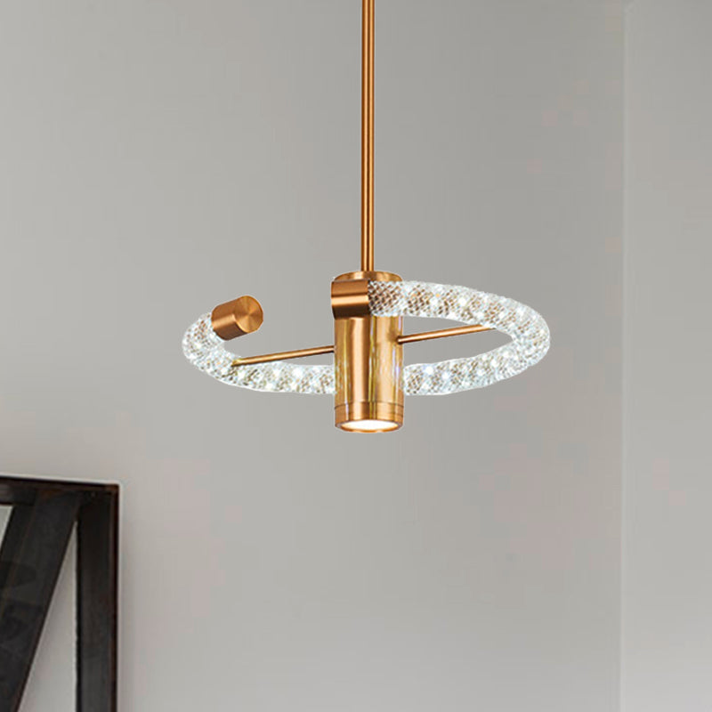 Circle Hanging Chandelier Contemporary Crystal LED Brass Ceiling Pendant Light, 16"/23.5" Wide Brass 16" Clearhalo 'Ceiling Lights' 'Chandeliers' 'Modern Chandeliers' 'Modern' Lighting' 333399