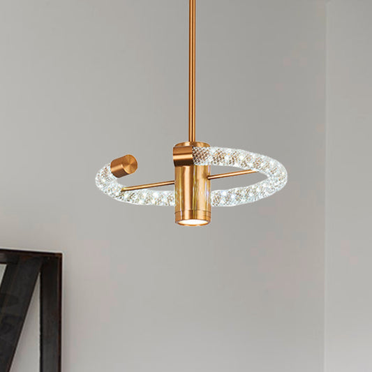 Circle Hanging Chandelier Contemporary Crystal LED Brass Ceiling Pendant Light, 16"/23.5" Wide Brass 16" Clearhalo 'Ceiling Lights' 'Chandeliers' 'Modern Chandeliers' 'Modern' Lighting' 333399