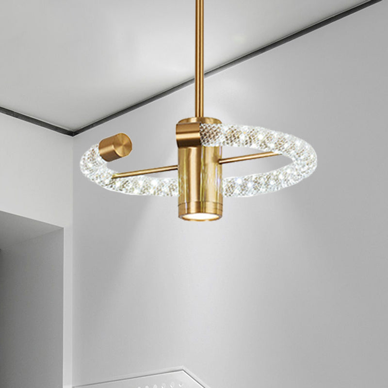 Circle Hanging Chandelier Contemporary Crystal LED Brass Ceiling Pendant Light, 16"/23.5" Wide Clearhalo 'Ceiling Lights' 'Chandeliers' 'Modern Chandeliers' 'Modern' Lighting' 333400