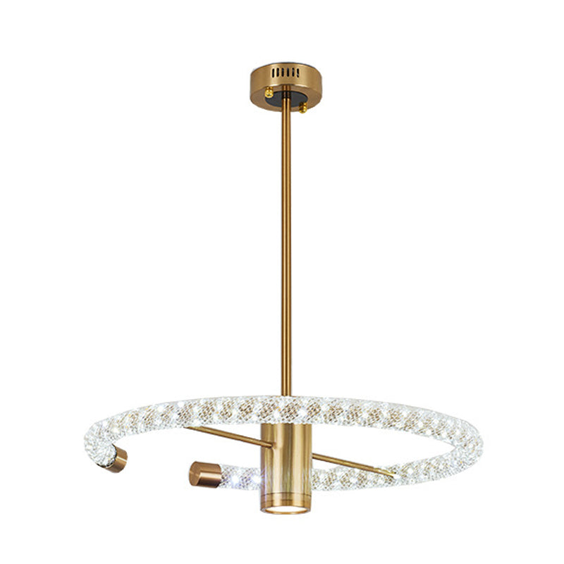 Circle Hanging Chandelier Contemporary Crystal LED Brass Ceiling Pendant Light, 16"/23.5" Wide Clearhalo 'Ceiling Lights' 'Chandeliers' 'Modern Chandeliers' 'Modern' Lighting' 333406