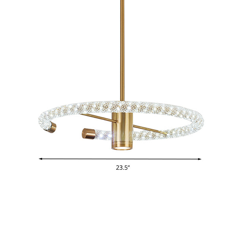 Circle Hanging Chandelier Contemporary Crystal LED Brass Ceiling Pendant Light, 16"/23.5" Wide Clearhalo 'Ceiling Lights' 'Chandeliers' 'Modern Chandeliers' 'Modern' Lighting' 333407