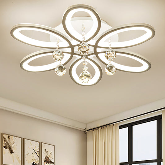 Acrylic Floral Flush Light Modernist LED Ceiling Light Fixture in White with Crystal Ball for Bedroom White Clearhalo 'Ceiling Lights' 'Close To Ceiling Lights' 'Close to ceiling' 'Flush mount' Lighting' 333409