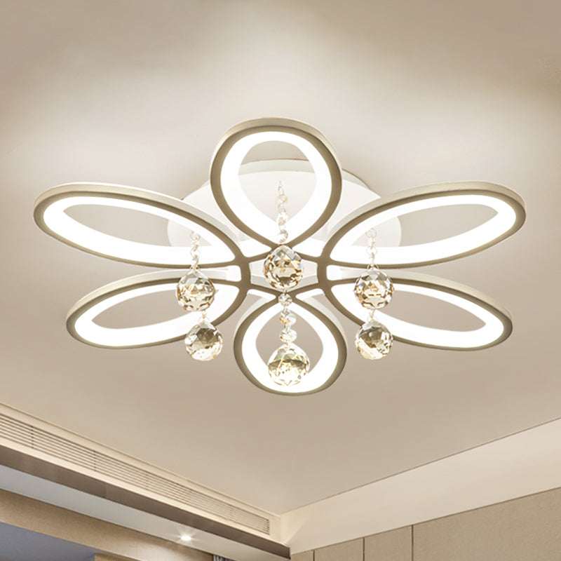 Acrylic Floral Flush Light Modernist LED Ceiling Light Fixture in White with Crystal Ball for Bedroom Clearhalo 'Ceiling Lights' 'Close To Ceiling Lights' 'Close to ceiling' 'Flush mount' Lighting' 333410