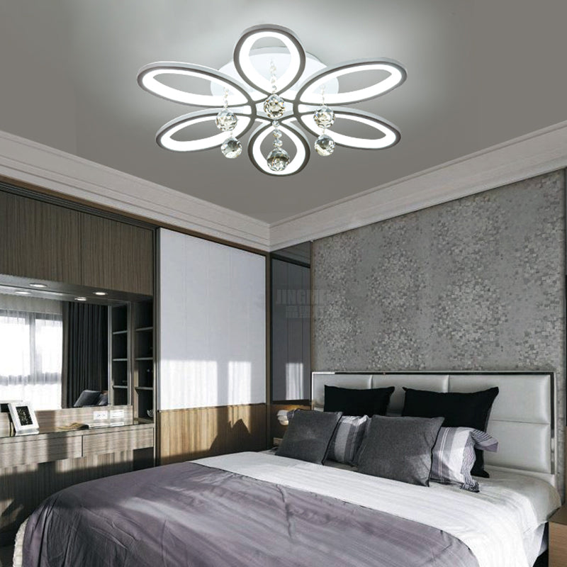 Acrylic Floral Flush Light Modernist LED Ceiling Light Fixture in White with Crystal Ball for Bedroom Clearhalo 'Ceiling Lights' 'Close To Ceiling Lights' 'Close to ceiling' 'Flush mount' Lighting' 333411