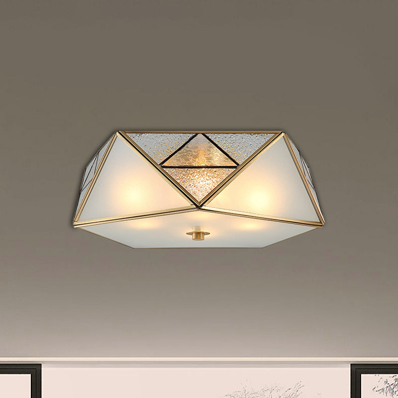 4/5 Lights Flush Light Traditional Geometric Curved Frosted Glass Panel Ceiling Flush Mount in Brass for Corridor 4 Brass Clearhalo 'Ceiling Lights' 'Close To Ceiling Lights' 'Close to ceiling' 'Flush mount' Lighting' 333414