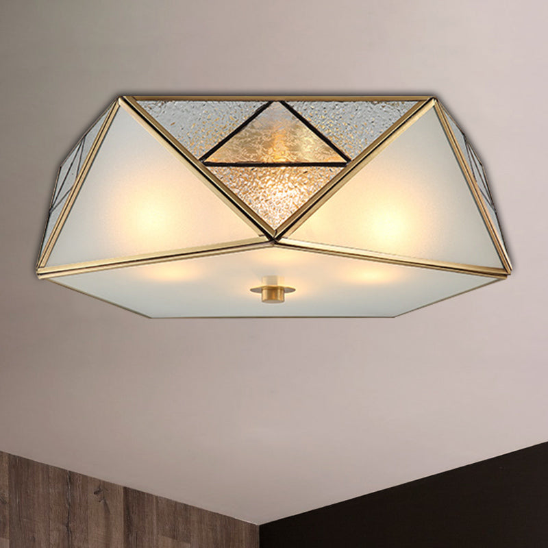 4/5 Lights Flush Light Traditional Geometric Curved Frosted Glass Panel Ceiling Flush Mount in Brass for Corridor Clearhalo 'Ceiling Lights' 'Close To Ceiling Lights' 'Close to ceiling' 'Flush mount' Lighting' 333415