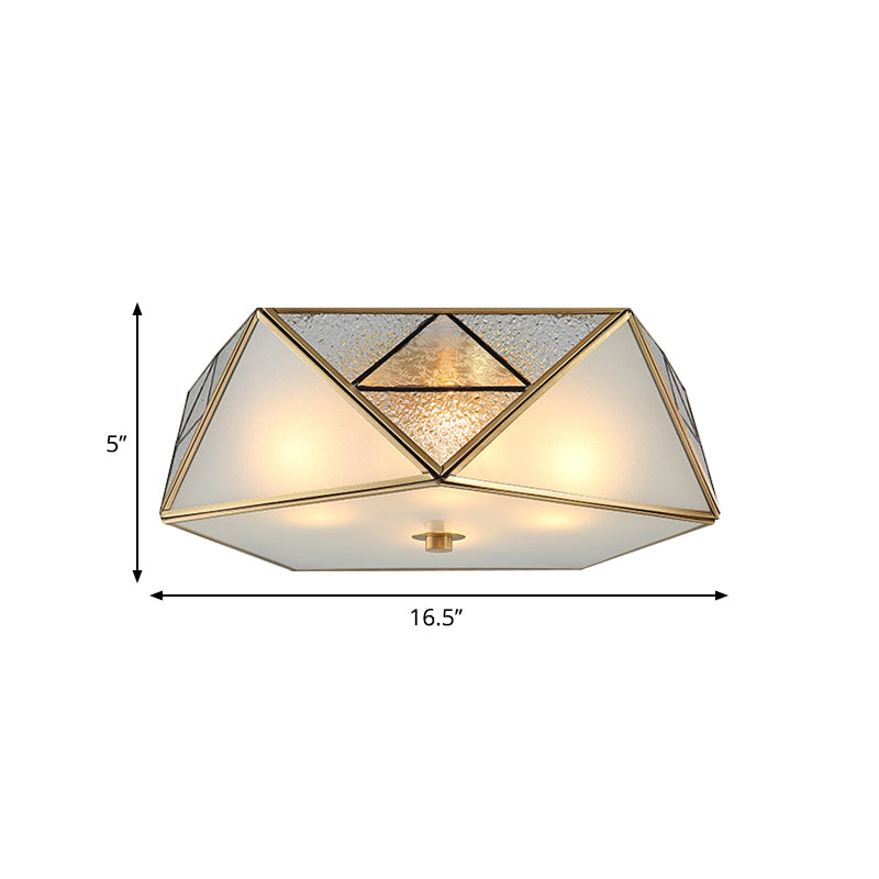 4/5 Lights Flush Light Traditional Geometric Curved Frosted Glass Panel Ceiling Flush Mount in Brass for Corridor Clearhalo 'Ceiling Lights' 'Close To Ceiling Lights' 'Close to ceiling' 'Flush mount' Lighting' 333418