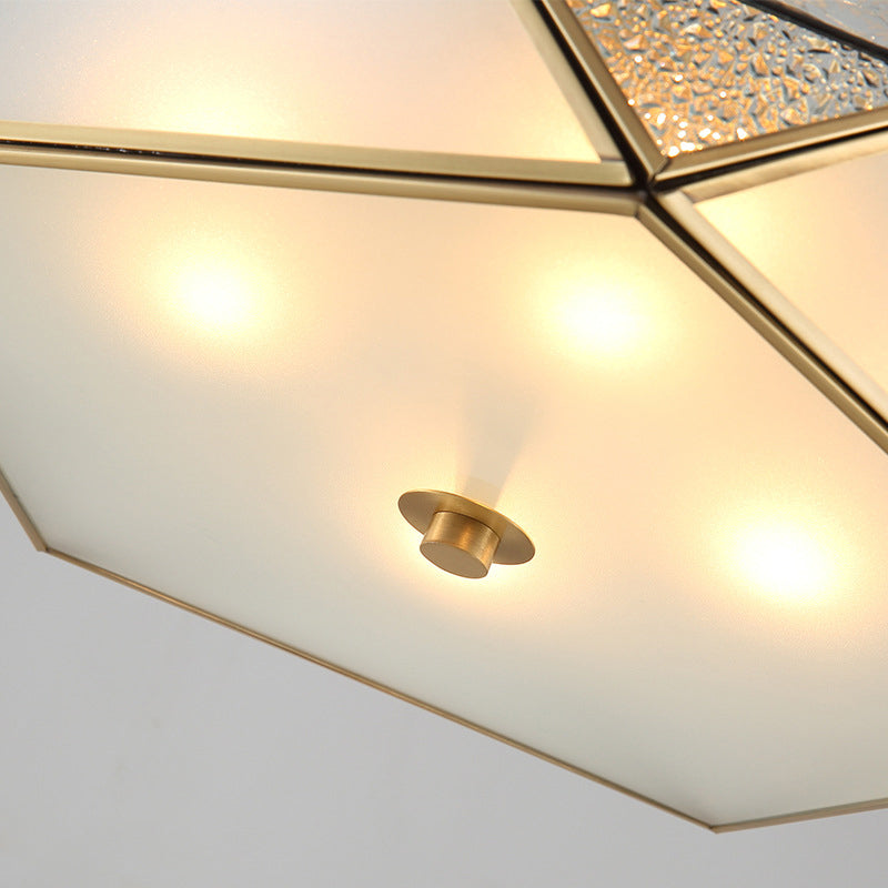 4/5 Lights Flush Light Traditional Geometric Curved Frosted Glass Panel Ceiling Flush Mount in Brass for Corridor Clearhalo 'Ceiling Lights' 'Close To Ceiling Lights' 'Close to ceiling' 'Flush mount' Lighting' 333419