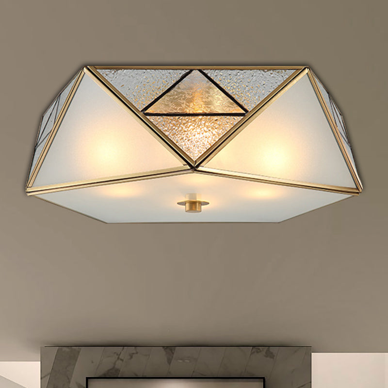 4/5 Lights Flush Light Traditional Geometric Curved Frosted Glass Panel Ceiling Flush Mount in Brass for Corridor 5 Brass Clearhalo 'Ceiling Lights' 'Close To Ceiling Lights' 'Close to ceiling' 'Flush mount' Lighting' 333420