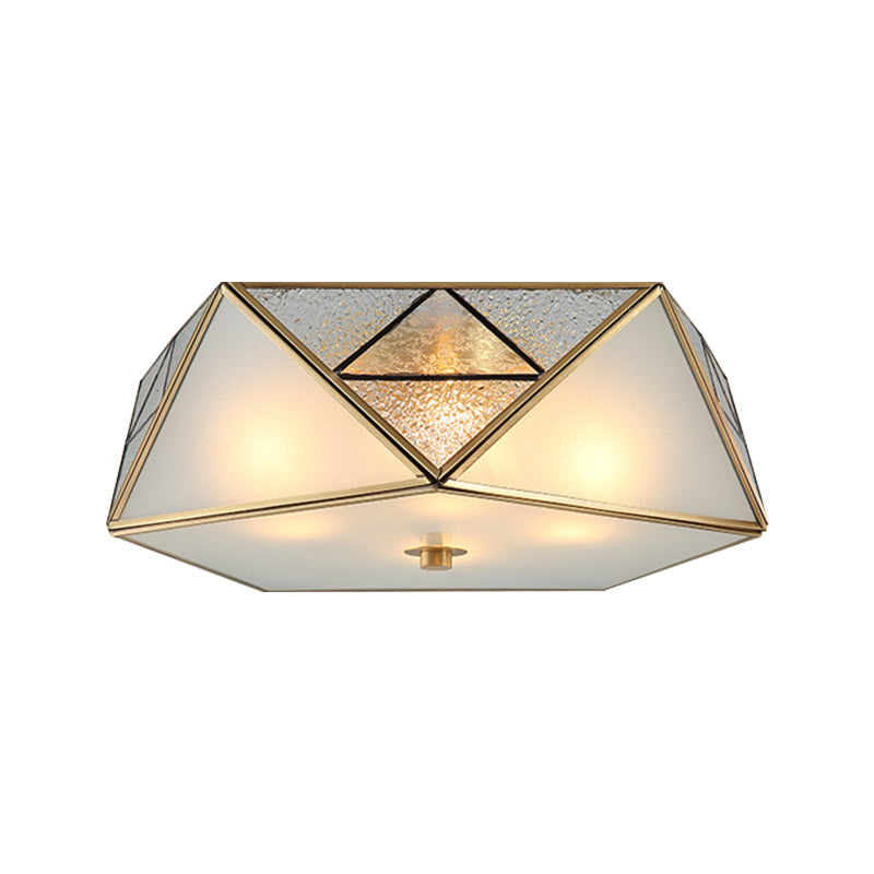 4/5 Lights Flush Light Traditional Geometric Curved Frosted Glass Panel Ceiling Flush Mount in Brass for Corridor Clearhalo 'Ceiling Lights' 'Close To Ceiling Lights' 'Close to ceiling' 'Flush mount' Lighting' 333422