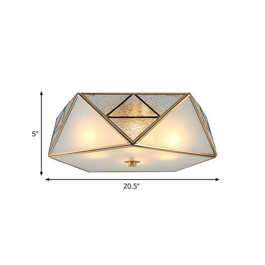 4/5 Lights Flush Light Traditional Geometric Curved Frosted Glass Panel Ceiling Flush Mount in Brass for Corridor Clearhalo 'Ceiling Lights' 'Close To Ceiling Lights' 'Close to ceiling' 'Flush mount' Lighting' 333423