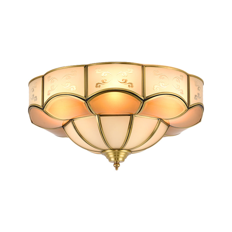 Bloom Indoor Flush Mount Lamp Vintage Curved Frosted Glass Panel 3/4/6 Lights Brass Flush Light Fixture Clearhalo 'Ceiling Lights' 'Close To Ceiling Lights' 'Close to ceiling' 'Flush mount' Lighting' 333457