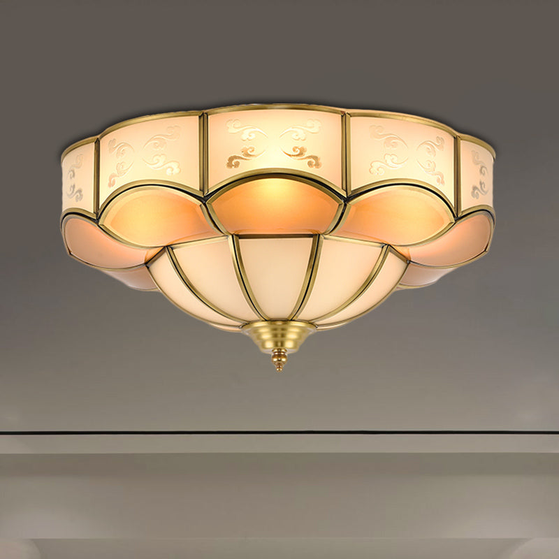 Bloom Indoor Flush Mount Lamp Vintage Curved Frosted Glass Panel 3/4/6 Lights Brass Flush Light Fixture 6 Brass Clearhalo 'Ceiling Lights' 'Close To Ceiling Lights' 'Close to ceiling' 'Flush mount' Lighting' 333459