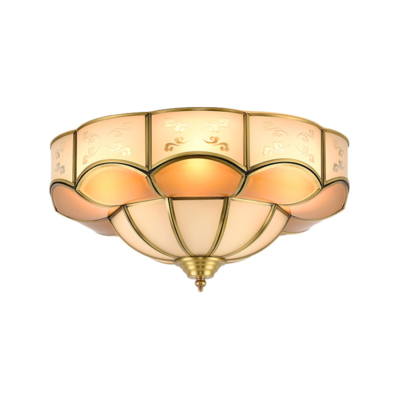 Bloom Indoor Flush Mount Lamp Vintage Curved Frosted Glass Panel 3/4/6 Lights Brass Flush Light Fixture Clearhalo 'Ceiling Lights' 'Close To Ceiling Lights' 'Close to ceiling' 'Flush mount' Lighting' 333461