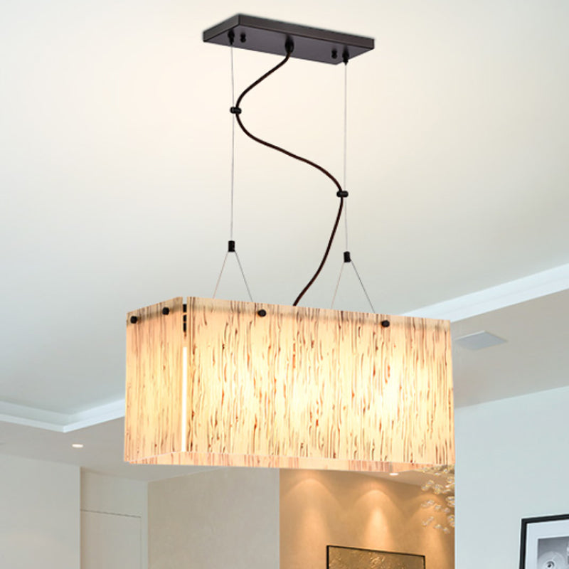 Rectangle Beige Glass Island Pendant Light with Modernist Style 4 Heads Dining Room Island Lighting Clearhalo 'Ceiling Lights' 'Close To Ceiling Lights' 'Glass shade' 'Glass' 'Island Lights' Lighting' 333464