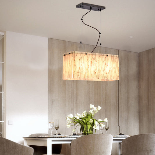 Rectangle Beige Glass Island Pendant Light with Modernist Style 4 Heads Dining Room Island Lighting Clearhalo 'Ceiling Lights' 'Close To Ceiling Lights' 'Glass shade' 'Glass' 'Island Lights' Lighting' 333465