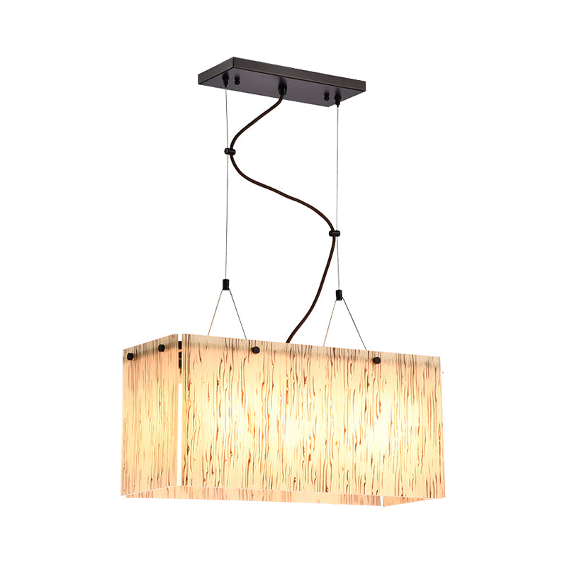 Rectangle Beige Glass Island Pendant Light with Modernist Style 4 Heads Dining Room Island Lighting Clearhalo 'Ceiling Lights' 'Close To Ceiling Lights' 'Glass shade' 'Glass' 'Island Lights' Lighting' 333466