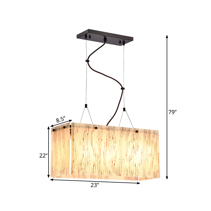 Rectangle Beige Glass Island Pendant Light with Modernist Style 4 Heads Dining Room Island Lighting Clearhalo 'Ceiling Lights' 'Close To Ceiling Lights' 'Glass shade' 'Glass' 'Island Lights' Lighting' 333467