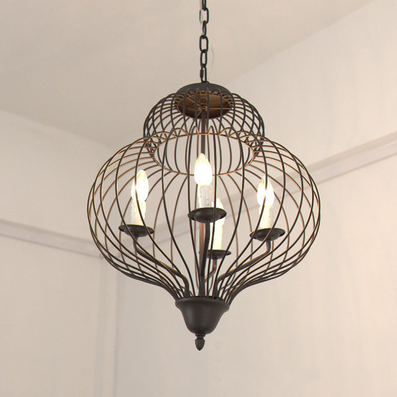 5-Light Gourd Shape Chandelier Pendant Traditional Black Iron Ceiling Light Fixture Clearhalo 'Ceiling Lights' 'Chandeliers' Lighting' options 333503