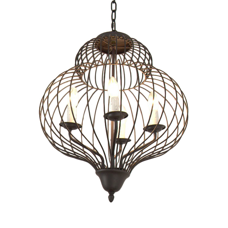 5-Light Gourd Shape Chandelier Pendant Traditional Black Iron Ceiling Light Fixture Clearhalo 'Ceiling Lights' 'Chandeliers' Lighting' options 333505