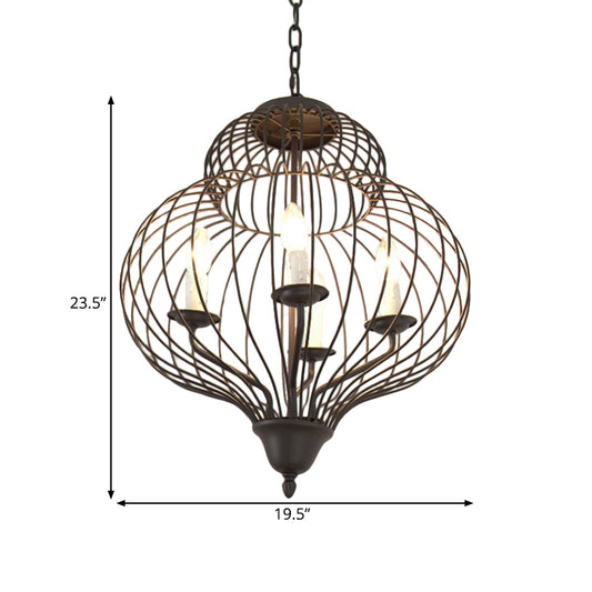 5-Light Gourd Shape Chandelier Pendant Traditional Black Iron Ceiling Light Fixture Clearhalo 'Ceiling Lights' 'Chandeliers' Lighting' options 333506