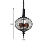 Lantern Iron Chandelier Pendant 23.5"/27.5" W Traditional 5 Head Black Ceiling Lamp with Brown Fabric Tapered Lampshade Clearhalo 'Ceiling Lights' 'Chandeliers' Lighting' options 333526