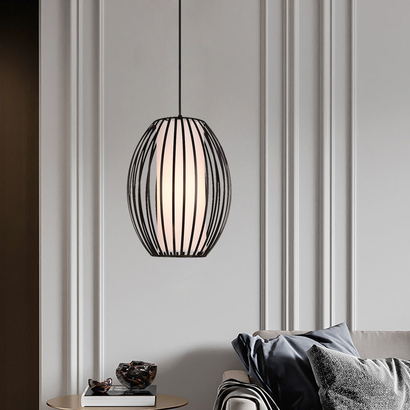 Oval Iron Ceiling Pendant Light Simplicity Single Light Black Suspension Lighting Clearhalo 'Ceiling Lights' 'Pendant Lights' 'Pendants' Lighting' 333530