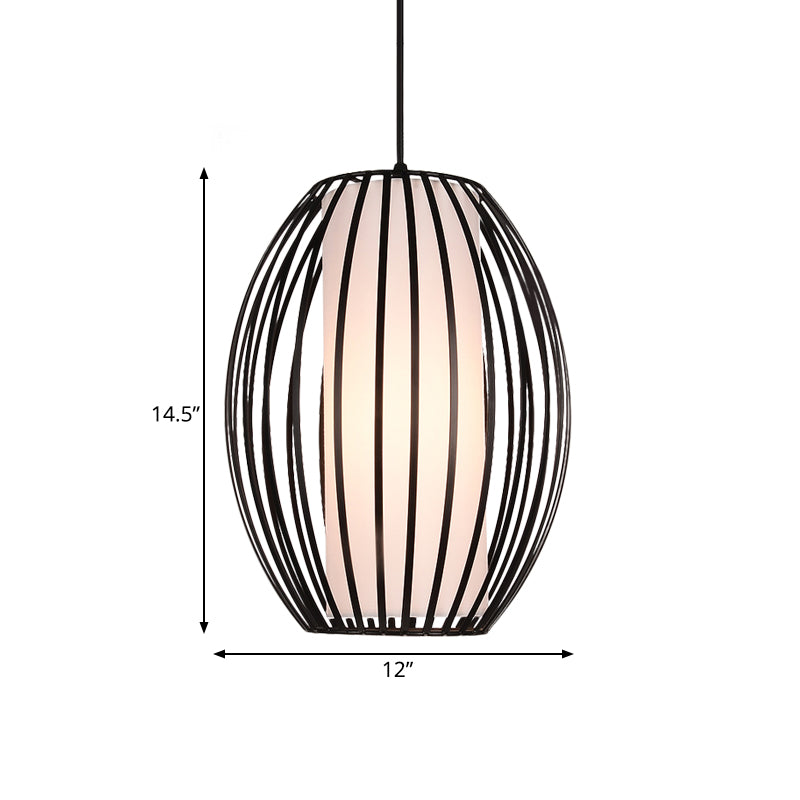 Oval Iron Ceiling Pendant Light Simplicity Single Light Black Suspension Lighting Clearhalo 'Ceiling Lights' 'Pendant Lights' 'Pendants' Lighting' 333532