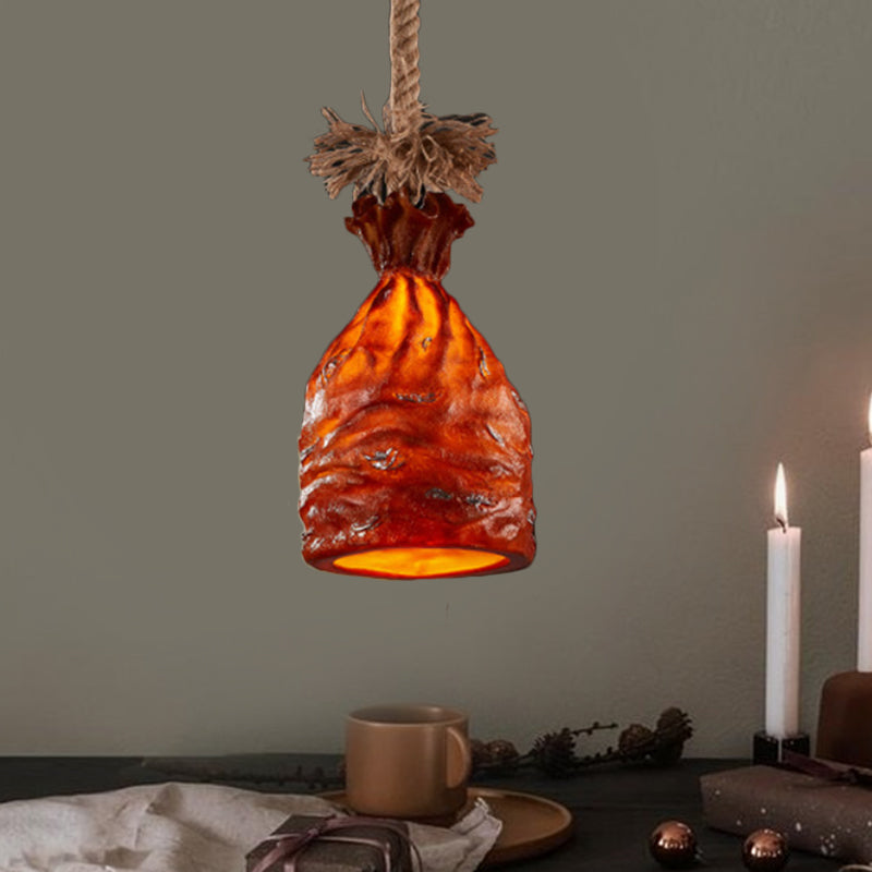 1 Bulb Resin Pendant Light Traditional Dark Brown/Beige Money Sack Ceiling Suspension Lamp Clearhalo 'Ceiling Lights' 'Pendant Lights' 'Pendants' Lighting' 333535