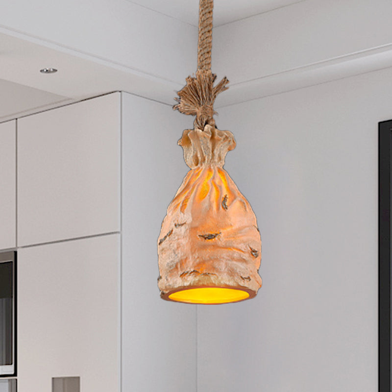 1 Bulb Resin Pendant Light Traditional Dark Brown/Beige Money Sack Ceiling Suspension Lamp Clearhalo 'Ceiling Lights' 'Pendant Lights' 'Pendants' Lighting' 333543