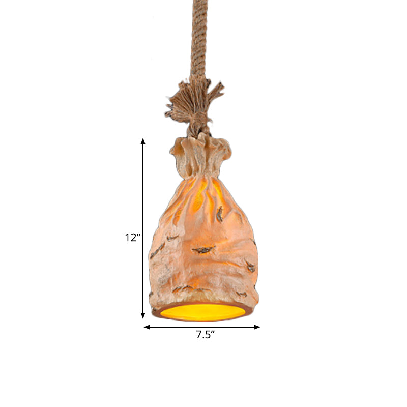 1 Bulb Resin Pendant Light Traditional Dark Brown/Beige Money Sack Ceiling Suspension Lamp Clearhalo 'Ceiling Lights' 'Pendant Lights' 'Pendants' Lighting' 333546