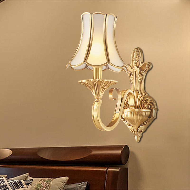 Brass Gold Finish Wall Light Sconce Scrolled Arm 1/2 Bulbs Colonial Style Wall Mount Lighting Clearhalo 'Wall Lamps & Sconces' 'Wall Lights' Lighting' 333564