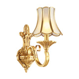 Brass Gold Finish Wall Light Sconce Scrolled Arm 1/2 Bulbs Colonial Style Wall Mount Lighting Clearhalo 'Wall Lamps & Sconces' 'Wall Lights' Lighting' 333566