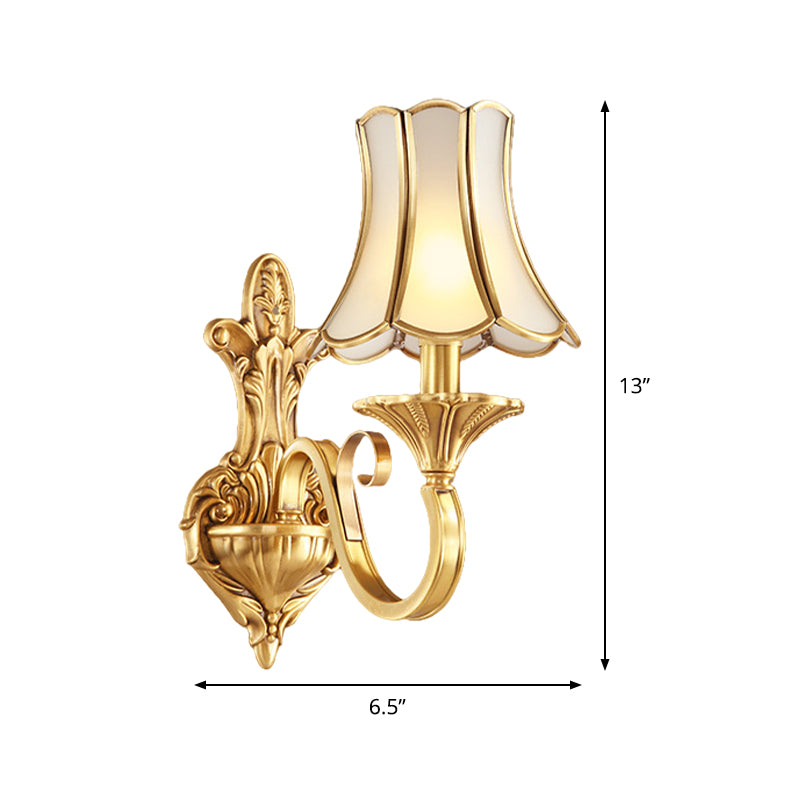 Brass Gold Finish Wall Light Sconce Scrolled Arm 1/2 Bulbs Colonial Style Wall Mount Lighting Clearhalo 'Wall Lamps & Sconces' 'Wall Lights' Lighting' 333567