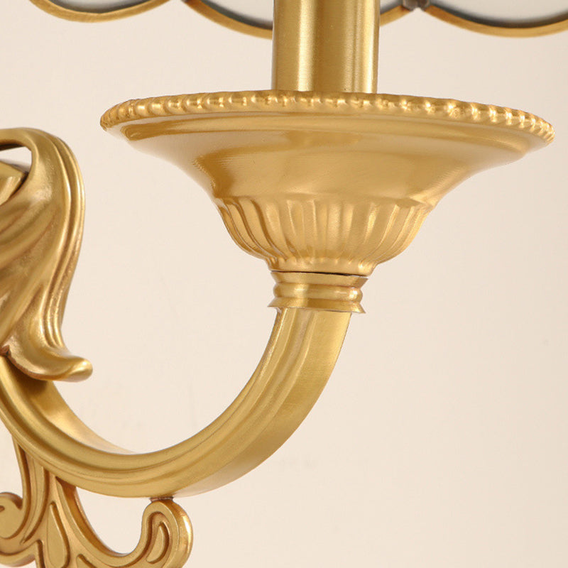 Brass Gold Finish Wall Light Sconce Scrolled Arm 1/2 Bulbs Colonial Style Wall Mount Lighting Clearhalo 'Wall Lamps & Sconces' 'Wall Lights' Lighting' 333572