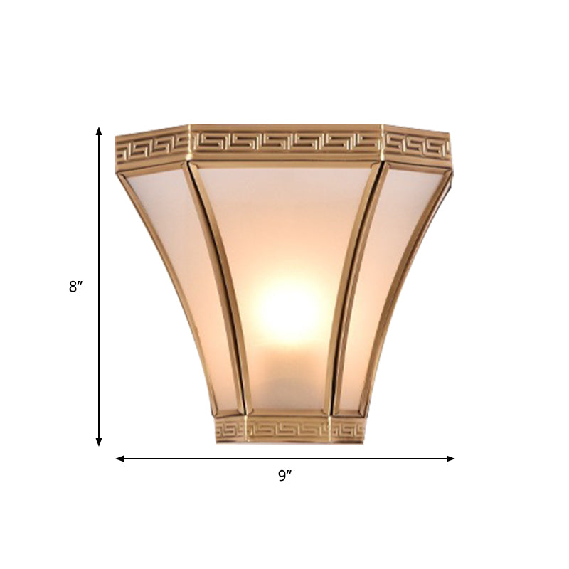 Flared Brass Sconce Light Vintage 1 Bulb Gold Finish Wall Mounted Lamp with Frosted Glass Shade Clearhalo 'Wall Lamps & Sconces' 'Wall Lights' Lighting' 333577