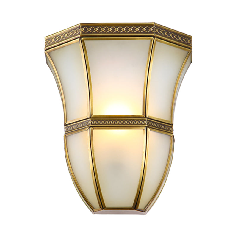 Vintage Flared Wall Light Single Metallic Brass Indoor Wall Lighting Ideas with Opal Glass Shade Clearhalo 'Wall Lamps & Sconces' 'Wall Lights' Lighting' 333595