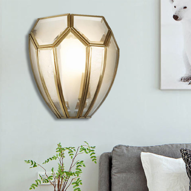 Gold Finish Geometric Wall Lamp Traditional Metal and Hand Blown Glass 1 Bulb Wall Light Sconce Gold Clearhalo 'Wall Lamps & Sconces' 'Wall Lights' Lighting' 333598